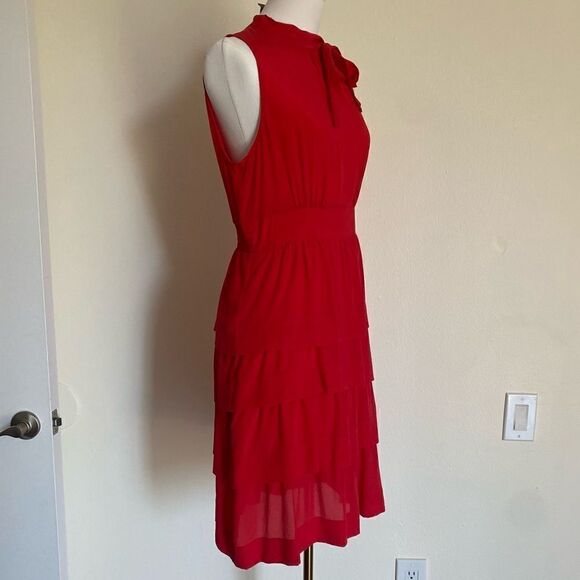 Anthropologie Girls From Savoy Ruffled Oska Red Silk Dress Size 6 - Picture 5 of 16